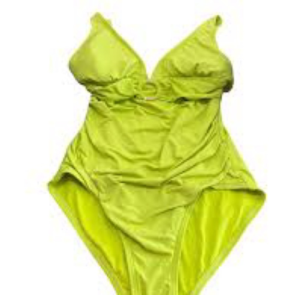 Michael Kors Swimsuit sz 12 Limeade Green One-Piece Swimsuit scrunched flatterin